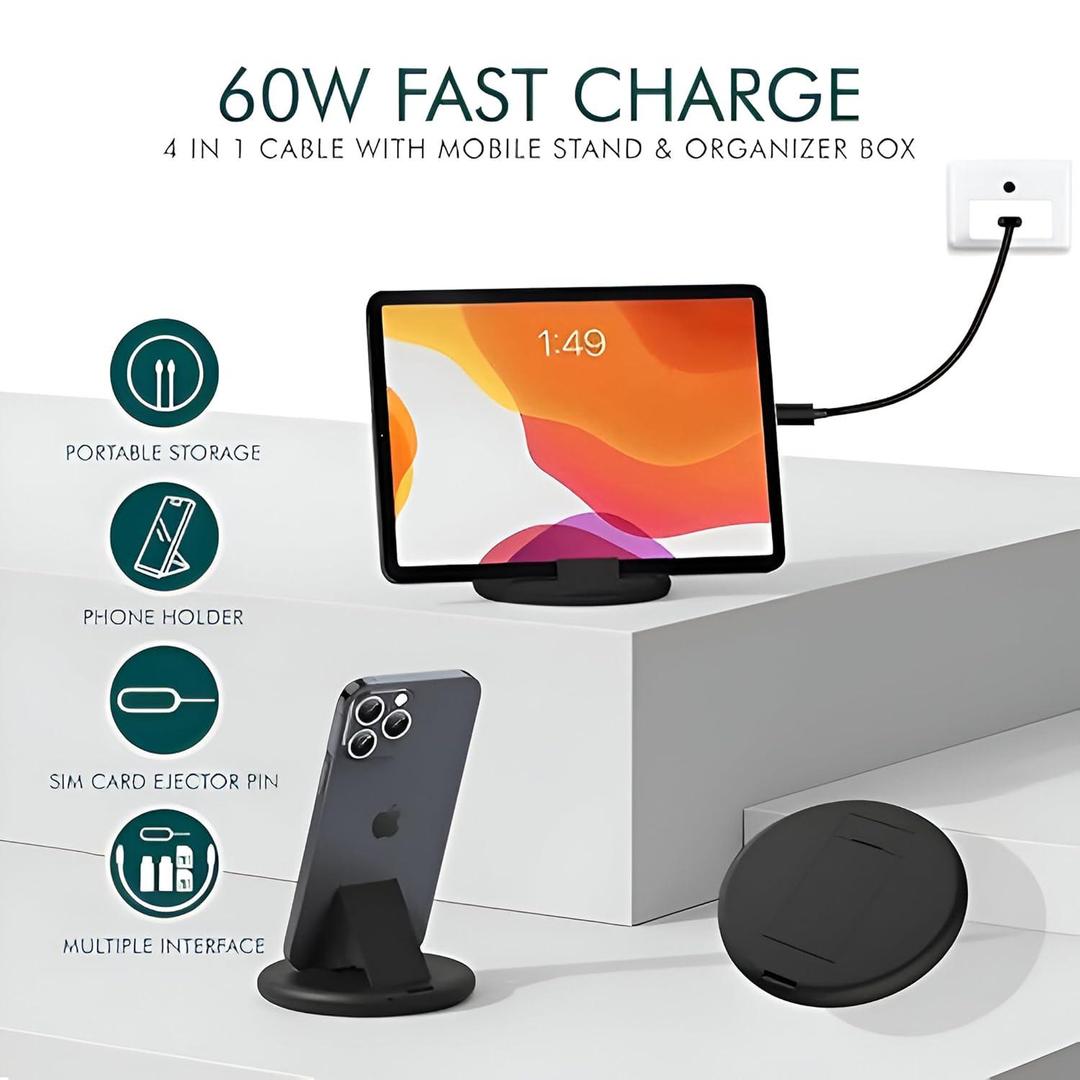 Multifunctional 60W Fast Charging Data Cable Set – All-in-One USB Cable Kit for Android & iPhone 