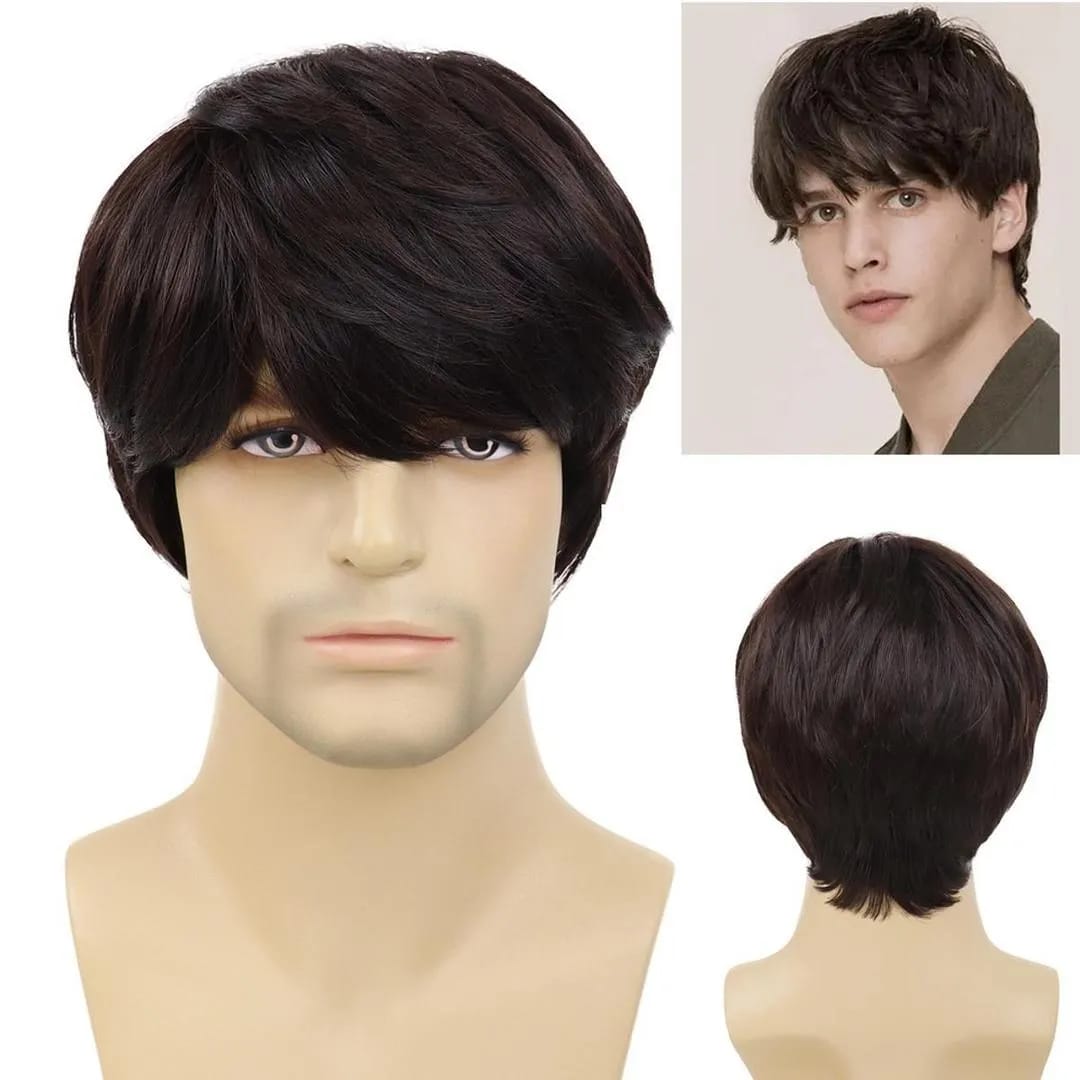 Synthetic Hair Wigs Short Black Cute Boy Cosplay Wig Natural Faux Hair Fiber